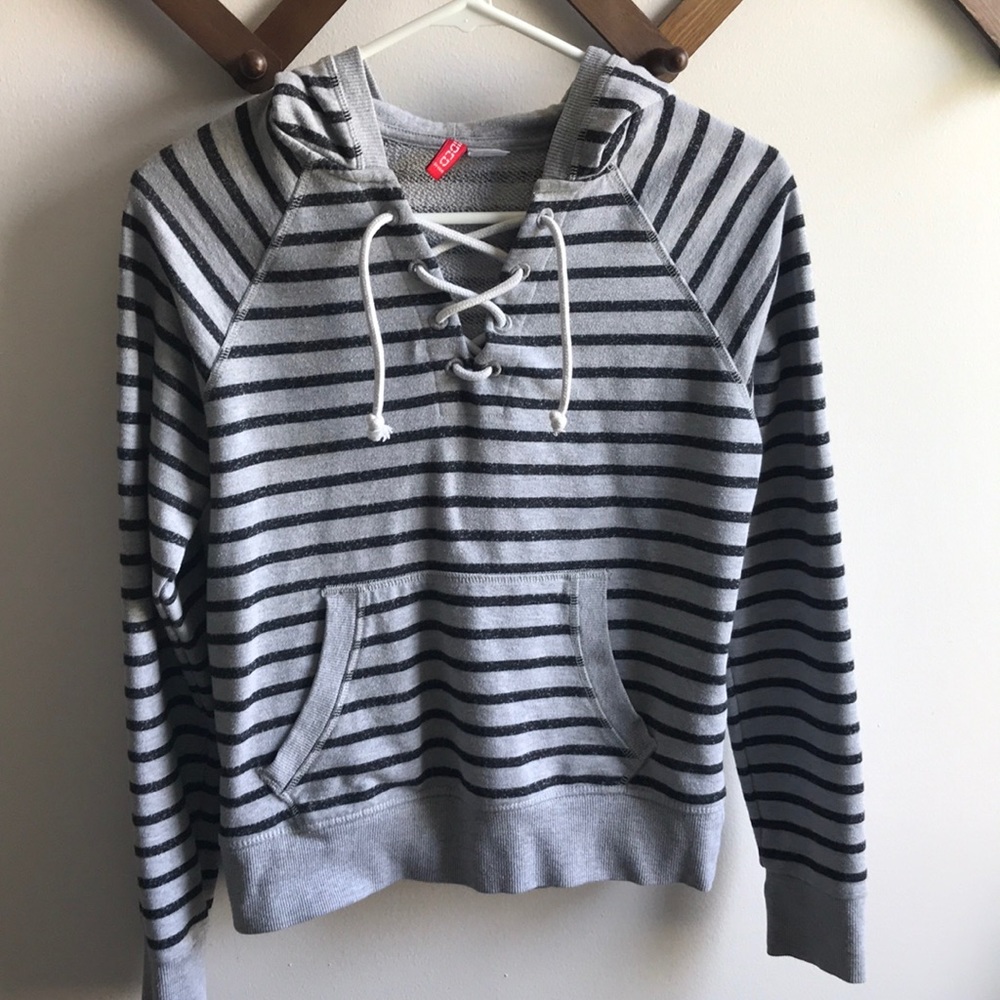 Striped Lace up Hoodie